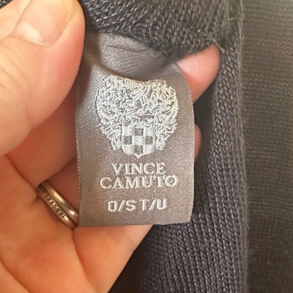 Vince Camuto Open Front Cardigan Poncho Topper OS Open Weave Black Minimalist - Picture 5 of 6